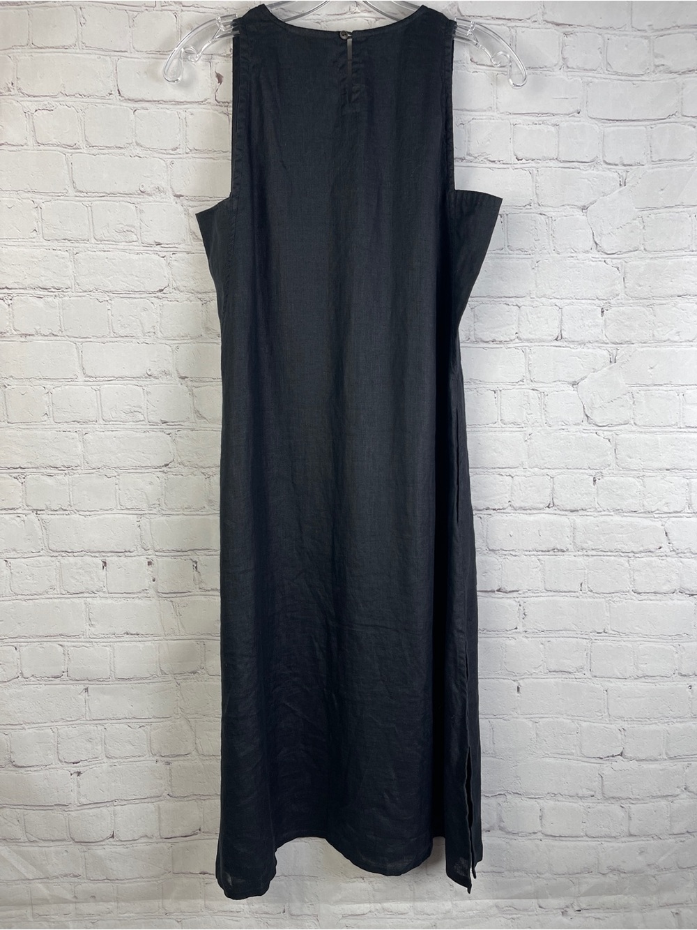 REISTOR The Hemp Noir v-neck midi slit black sleeveless lined dress NEW, size S - Picture 3 of 12